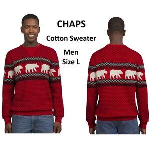 Chaps Sweater Holiday Crew Neck Pullover Christmas Winter Red White, Men's Sz L